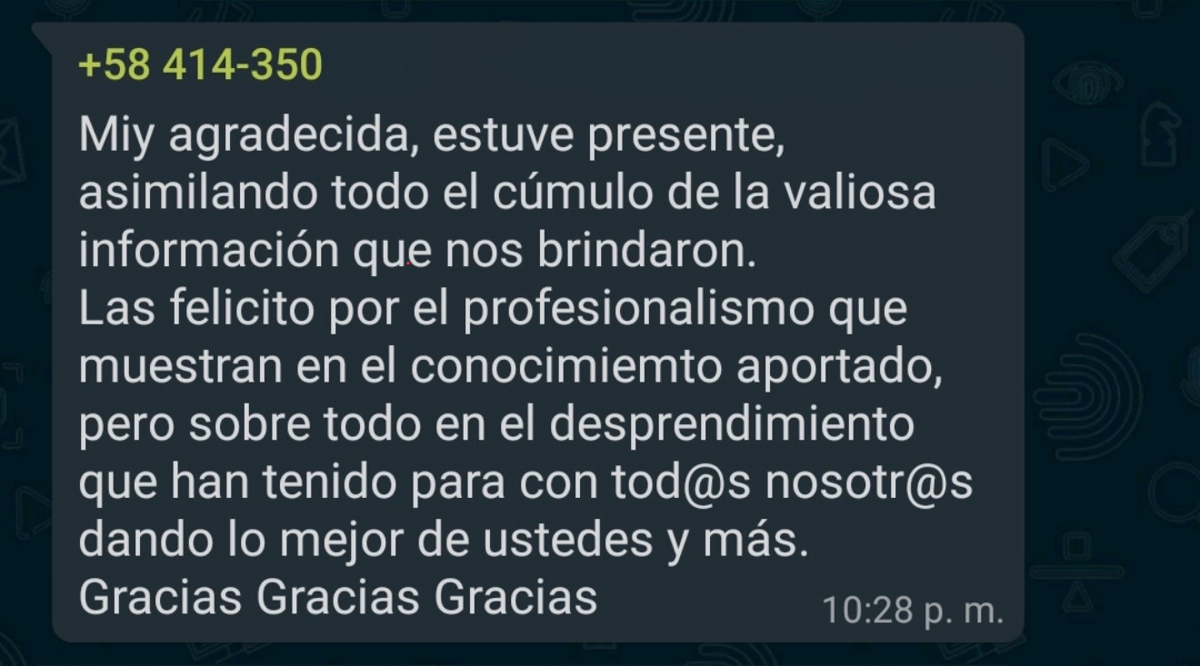 Reseña de WhatsApp: agradecida por el cúmulo de información y el profesionalismo